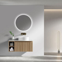 Astini Flauto 800mm Wall-Hung Vanity Unit With Side Storage & Right-Hand Countertop, Light Wood - thumbnail 3