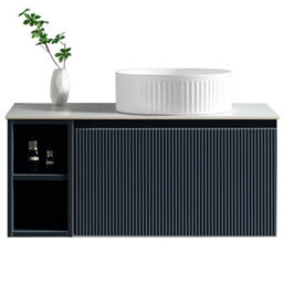 Astini Flauto 800mm Wall-Hung Vanity Unit With Side Storage & Right-Hand Countertop, Light Wood - thumbnail 1
