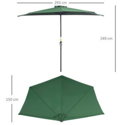 Outsunny 3(M) Half Round Parasol Garden Sun Umbrella Metal W/ Crank Green - thumbnail 3