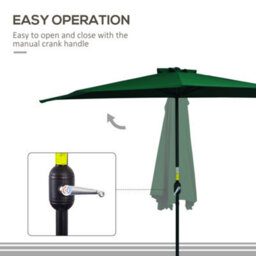 Outsunny 3(M) Half Round Parasol Garden Sun Umbrella Metal W/ Crank Green - thumbnail 6