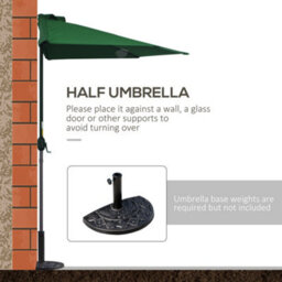 Outsunny 3(M) Half Round Parasol Garden Sun Umbrella Metal W/ Crank Green - thumbnail 7