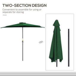 Outsunny 3(M) Half Round Parasol Garden Sun Umbrella Metal W/ Crank Green - thumbnail 4