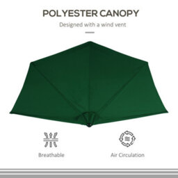 Outsunny 3(M) Half Round Parasol Garden Sun Umbrella Metal W/ Crank Green - thumbnail 5