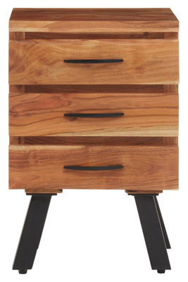 Orsina Three Drawer Acacia Side Table, Natural Solid Acacia Wood With Industrial Black Iron Legs, End Table - image 1