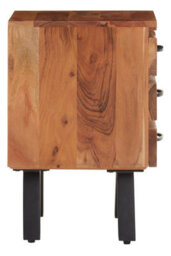 Orsina Three Drawer Acacia Side Table, Natural Solid Acacia Wood With Industrial Black Iron Legs, End Table - thumbnail 3