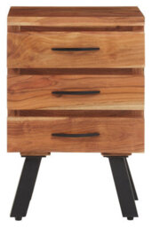 Orsina Three Drawer Acacia Side Table, Natural Solid Acacia Wood With Industrial Black Iron Legs, End Table