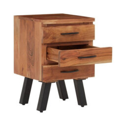 Orsina Three Drawer Acacia Side Table, Natural Solid Acacia Wood With Industrial Black Iron Legs, End Table - thumbnail 5
