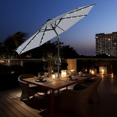 Sundaze 2.7M Grey Garden  Parasol Umbrella With Solar Led Lights And Crank Tilt Function Outdoor Patio - image 1