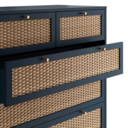 Wyld Haus Waterford Berlin Blue Oak & Rattan 6-Drawer Chest - thumbnail 4