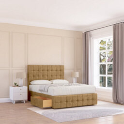 "Sloomy 5Ft Cambridge Plush Cream Bed Set With 2 Drawers & Footboard, Mattress & 54"" Headboard - King"