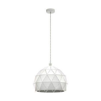 Elegant White Steel Pendant Ceiling Light With Round Faceted Shade And E27 Bulb - image 1