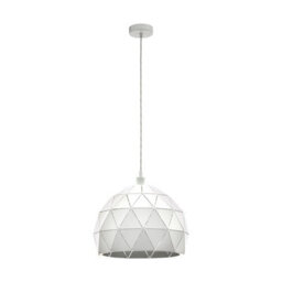 Elegant White Steel Pendant Ceiling Light With Round Faceted Shade And E27 Bulb - thumbnail 1