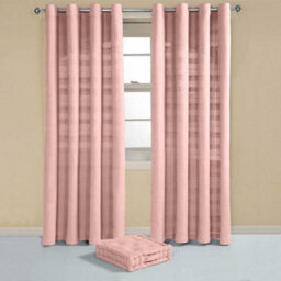 "Homescapes Cotton Rajput Ribbed Pink Curtain Pair, 54 X 54"" Drop" - thumbnail 3