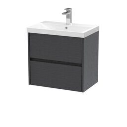 Nuie Havana Wall Hung 2 Drawer Vanity Basin Unit & Thin-Edge Ceramic Basin, Modern Sink Vanity Unit In Graphite Grey With White - thumbnail 1
