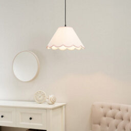 Valuelights Florie Small Natural Linen Tapered Light Shade With Pink Scallop Trim And Bulb (D)27.5Cm