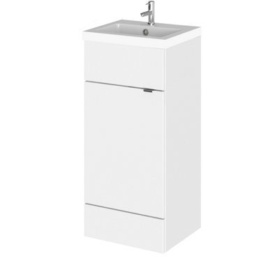 Hudson Reed Fusion Floor Standing 1 Door Vanity Unit & Polymarble Basin, Stylish Vanity Unit With Basin, Gloss White, 400mm - image 1