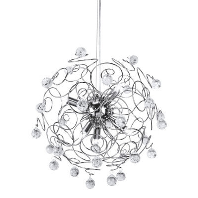 Orsina Crystal And Chrome Pendant Light, Elegant Swirl Frame With Hanging Rose-Cut Crystals, Statement Ceiling Light