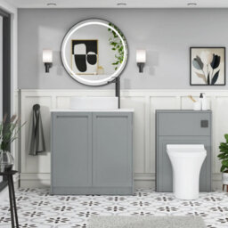 Royal Bathrooms Royal Bathroom Elmore 800mm Matt Pebble Grey Freestanding Bathroom Vanity Unit 2 Door Plain White Worktop With Lyon Basin - thumbnail 5