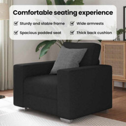 Vidaxl Sofa With Cushion Black 100 X 77 X 82 Cm Fabric - thumbnail 8