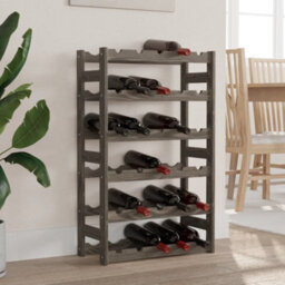 Walplus Wine Rack For 30 Bottles Grey Solid Wood Pine