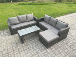 Fimous Outdoor Lounge Sofa Set Rattan Garden Furniture Set With Rectangular Coffee Table Big Footstool - thumbnail 2