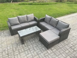 Fimous Outdoor Lounge Sofa Set Rattan Garden Furniture Set With Rectangular Coffee Table Big Footstool - thumbnail 1