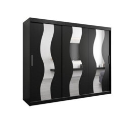 Arte Seville Wavy Mirrored Sliding Door Wardrobe With Shelves And Hanging Rails In Black (H)2000mm (W)2500mm (D)620mm