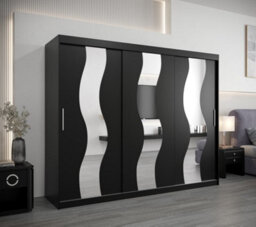 Arte Seville Wavy Mirrored Sliding Door Wardrobe With Shelves And Hanging Rails In Black (H)2000mm (W)2500mm (D)620mm - thumbnail 2