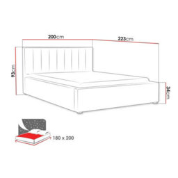 Modern Bedroom Bed Frame With Storage 180X200 Hdf And Laminated Board Metal Slatted Base 200X223X93Cm Black - thumbnail 4