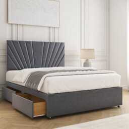 Bsspoke Maria Divan Bed Set In Steel Plush Velvet 24Inch Headboard 2 Drawers Footend & No Mattress In Double King 4Ft 6Ft - thumbnail 2