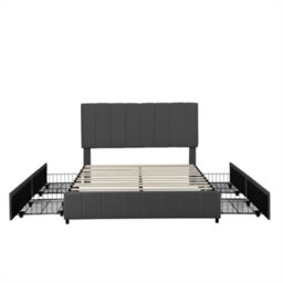 Abrihome 4Ft6 Upholstered Double Bed With 4 Storage Drawers, With Adjustable Channel Tufted Headboard, Grey (No Mattress) - thumbnail 7