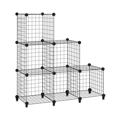 Interlocking Storage Unit 6 Cube Diy Wire Grid Bookcase Black Multifunctional - image 1