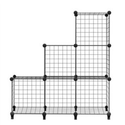 Interlocking Storage Unit 6 Cube Diy Wire Grid Bookcase Black Multifunctional - thumbnail 4