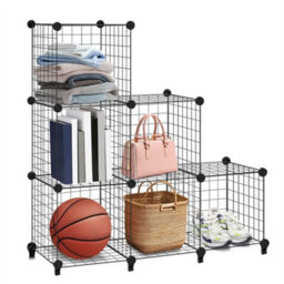 Interlocking Storage Unit 6 Cube Diy Wire Grid Bookcase Black Multifunctional - thumbnail 5