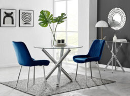 Furniturebox Uk Selina Round Dining Table And 2 Navy Pesaro Silver Leg Chairs
