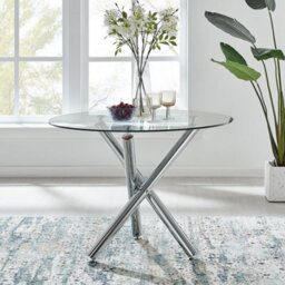 Furniturebox Uk Selina Round Dining Table And 2 Navy Pesaro Silver Leg Chairs - thumbnail 2