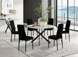 Furniturebox Uk Novara White Marble Black Leg 120Cm Round Dining Table & 6 Black Velvet Milan Black Leg Chairs - thumbnail 1