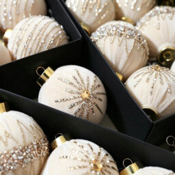 Amorly 12 Pack Flocked Velvet Christmas Ball Ornaments, 8Cm Hanging Tree Baubles, Seasonal Indoor Christmas Home Decor (Beige) - thumbnail 2