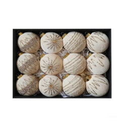 Amorly 12 Pack Flocked Velvet Christmas Ball Ornaments, 8Cm Hanging Tree Baubles, Seasonal Indoor Christmas Home Decor (Beige) - thumbnail 7