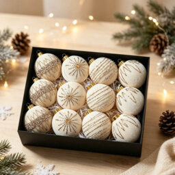Amorly 12 Pack Flocked Velvet Christmas Ball Ornaments, 8Cm Hanging Tree Baubles, Seasonal Indoor Christmas Home Decor (Beige) - thumbnail 1