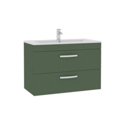Royal Bathrooms Turin 800mm Wall Hung Vanity Unit Matt Green 2 Drawer Minimalist Basin - thumbnail 6