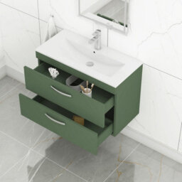 Royal Bathrooms Turin 800mm Wall Hung Vanity Unit Matt Green 2 Drawer Minimalist Basin - thumbnail 5