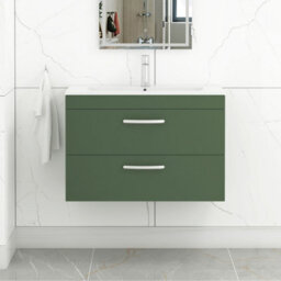 Royal Bathrooms Turin 800mm Wall Hung Vanity Unit Matt Green 2 Drawer Minimalist Basin - thumbnail 1