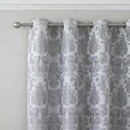 Catherine Lansfield Living Damask Jacquard 66X72 Inch Eyelet Curtains Two Panels Silver Grey - thumbnail 1