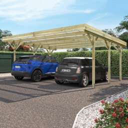 Cerland Jean Double Wooden Carport 6M X 5M Clear Roof With Galvanised Concrete-In Feet