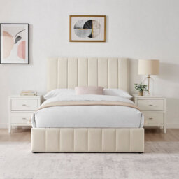 Ecasa Leo Cream Velvet Fabric Double 4Ft 6 Ottoman Storage Bed Frame - thumbnail 3