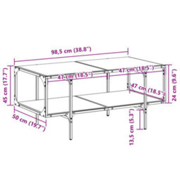 Berkfield Coffee Table With Black Glass Top 98.5X50X45 Cm Steel - thumbnail 9