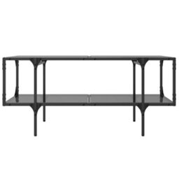 Berkfield Coffee Table With Black Glass Top 98.5X50X45 Cm Steel - thumbnail 4