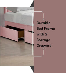 Pink Plush 4Ft Small Double Bed With Matttress  2 Storage Drawers And 20 Inch Borderd Headboard - thumbnail 3