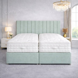 Comfy Deluxe 6Ft Superking Zip Link 6X3 Length Duck Egg Plush Divan Bed Full Set 2 Drawers One Each Side - thumbnail 1